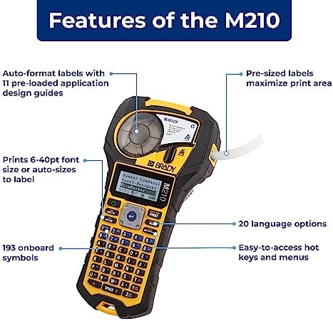 Brady M210 Portable Label Printer Kit (M210-KIT), Yellow/Black