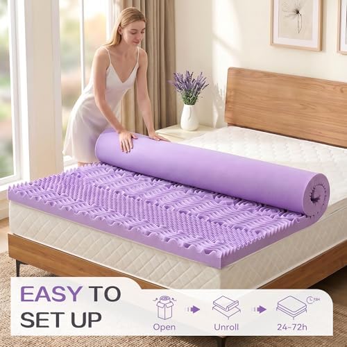SINWEEK 2 Inch 7-Zone Memory Foam Mattress Topper Twin XL, Twin Extra Long Mattress Pads for College Dorm Room, Pressure Relieve CertiPUR-US Certified, 39x80 Inches, Violet