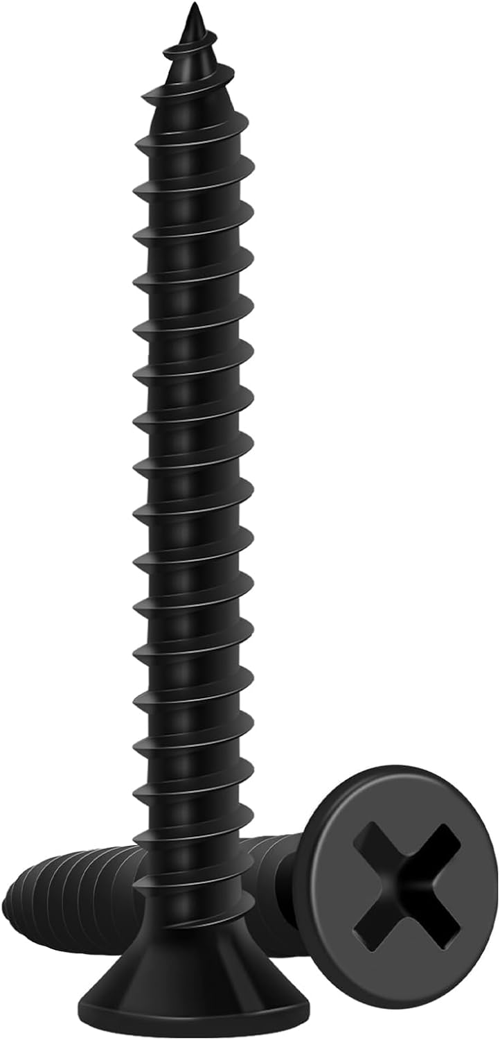 Wood Screws 1/2 Inch, FIXLINK Premium Flat Head Phillips Black Wood Screws 135 PCS, Self Tapping Electrophoresis Used in Indoor Furniture, Woodworking (#6 x 1/2")