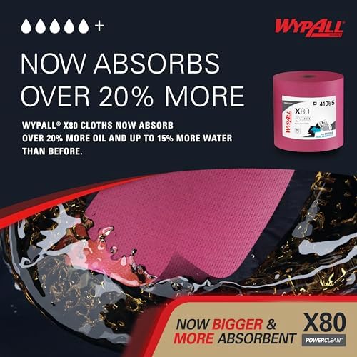 WypAll PowerClean X80 Heavy Duty Cloths, Jumbo Roll, 455 Towels (41055)