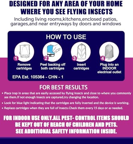 Flying Insect Trap for Indoor Use (2 Starters & 6 Refill Cartridges), UV Light Bug Catcher for Fruit Flies, Gnats & Small Flying Pests, Silent, No-Zap, Mess-Free