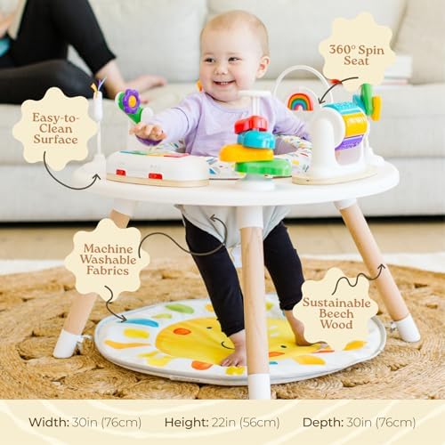 Little Acorn, 4-in-1 Baby Activity Center | Montessori-Inspired Design | 8 Interactive Toys | Tummy Time, Exersaucer & Toddler Table | Shower Gift | Essential (Sun)