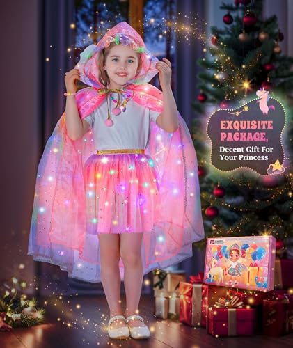 Princess Dress Up for Girls, Unicorn Light up Princess Cape Princess Dress