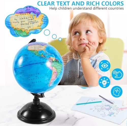 KISEER 8 Inch World Globe with Stand Rotating Earth Spinning Globe for Kids Geography Classroom Education or Decorations (Blue)