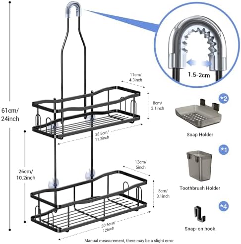 Hanging Shower Caddy Over Shower Head - No Drill Rustproof Shower Rack