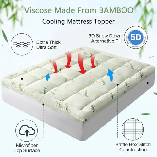 PATSBA Premium Viscose Made from Bamboo Twin XL Size Mattress Topper,1200 GSM Quilted Fitted Extra Thick Mattress Pad,Pillow Top Mattress Cover with Deep Pocket Up to 21 Inches（39 * 80inch）