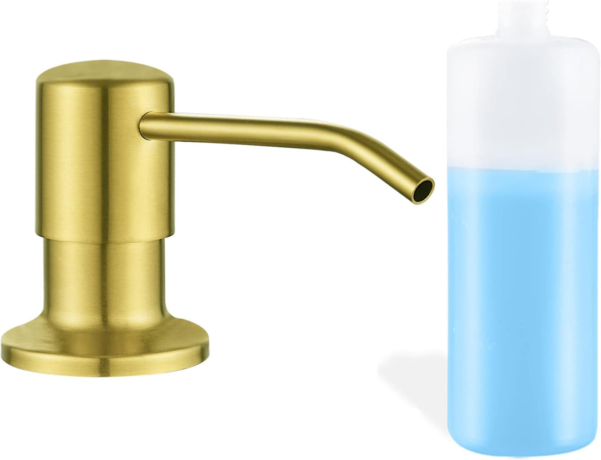 Built in Soap Dispenser for Kitchen Sink, Brushed Nickel Stainless Steel Countertop Pump Head (Plastic Built-in), Dish Soap Hand Lotion Dispenser with Refillable 17OZ Bottle