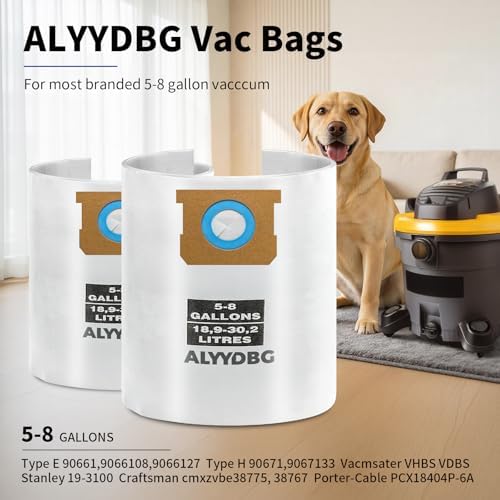 5 PCS Shop Vac Bags 5-8 Gallon Type E/H 90661 90671 Vac Bags by ALYYDBG