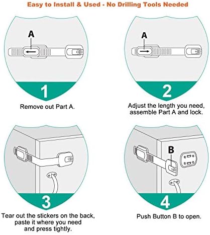 Vmaisi Multi-Use Adhesive Strap Locks for Baby Proofing Cabinets & Drawers