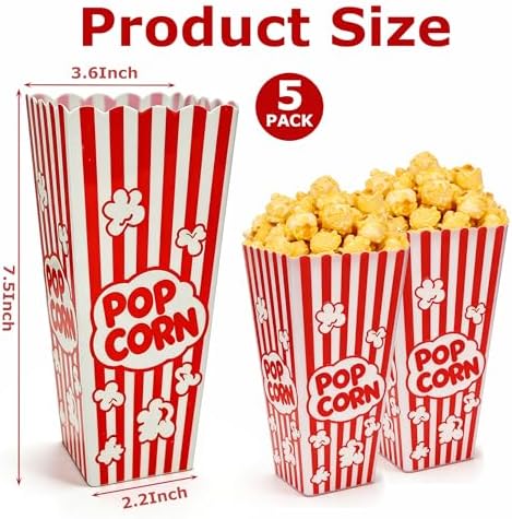 Homrelaxy 5 Pack Plastic Popcorn Containers, Reusable Popcorn Boxes