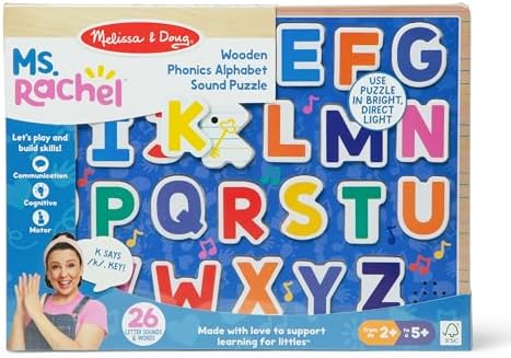 Melissa & Doug® Ms. Rachel™ Wooden Phonics Alphabet Sound Puzzle with Light-Activated Sound Effects, 26-Piece Toddler Toys for Boys and Girls Ages 2+ Years - FSC Certified