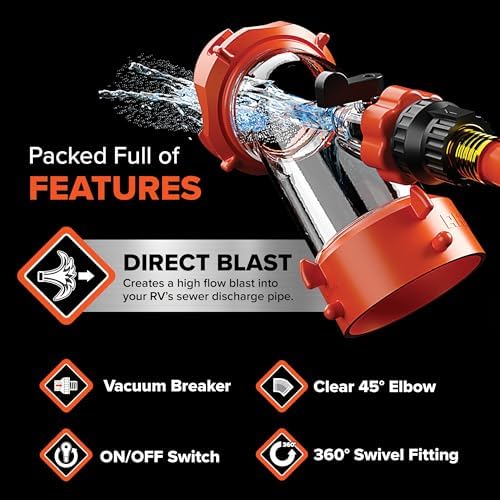 Camco Rhino Blaster RV Tank Rinser with Backflow Preventer, 45-Degree Elbow