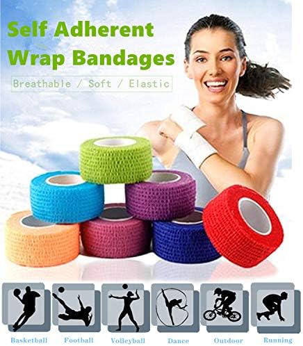 Self Adhesive Elastic Bandage Wrap - Pack of 8 Rolls 1" x 5 Yards Stretch Self-Adherent Cohesive Wrap Bandages First Aid Tape for Athletic, Sports, Wrist, Ankle (Beign Colors)