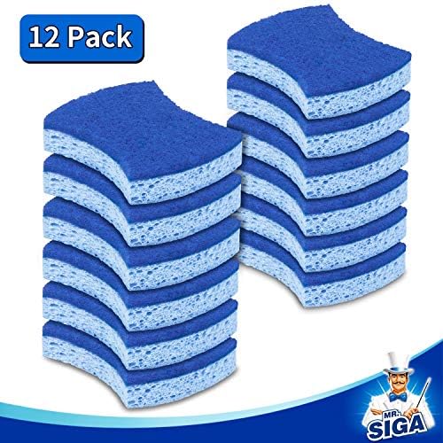 MR.SIGA Non-Scratch Cellulose Scrub Sponge, Dual-Sided Dish Sponge, 12 Pack