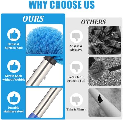 Cobweb Duster with Extension Pole - 6 FT Lightweight Stainless Steel Extendable Duster Ceiling Fan Duster for High Ceilings, Medium Stiff PET Bristle Spider Web Brush for Indoor/Outdoor Cleaning