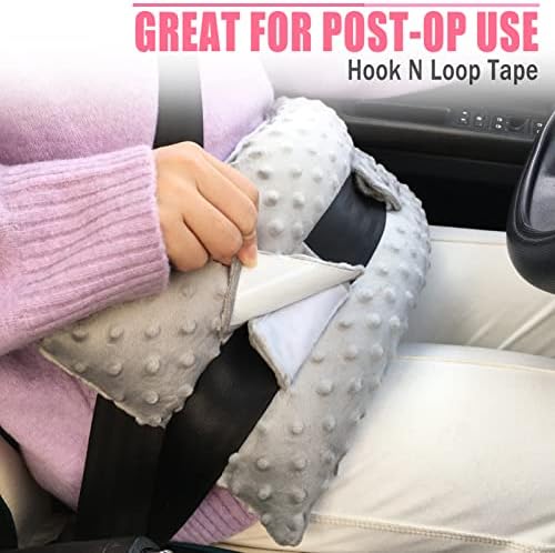Hysterectomy Seatbelt Pillow Post Abdominal Surgery Myomectomy Pillows with Pocket for Ice/Hot Packs Breast Reduction Belly Incision Tummy Tuck C-Section Recovery Patients Gifts Minky Dot Light Gray