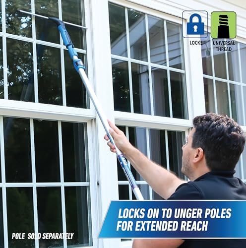 Unger Professional Connect and Clean 18” EZ Change Window and Glass Cleaning Squeegee, Large and Small Windows, Rubber Blade Tool for Streak-Free Results, Includes 12” Channel