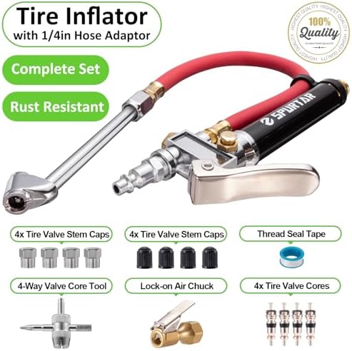 Spurtar 10-120 PSI Tire Pressure Gauge with Inflator Heavy Duty