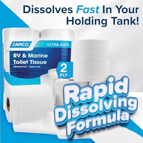 Camco Marine & RV Toilet Paper — 2-Ply — Septic Safe — Dissolves Fast — Dye & Fragrance Free — 4-Rolls (500 Sheets Per Roll) (40274)
