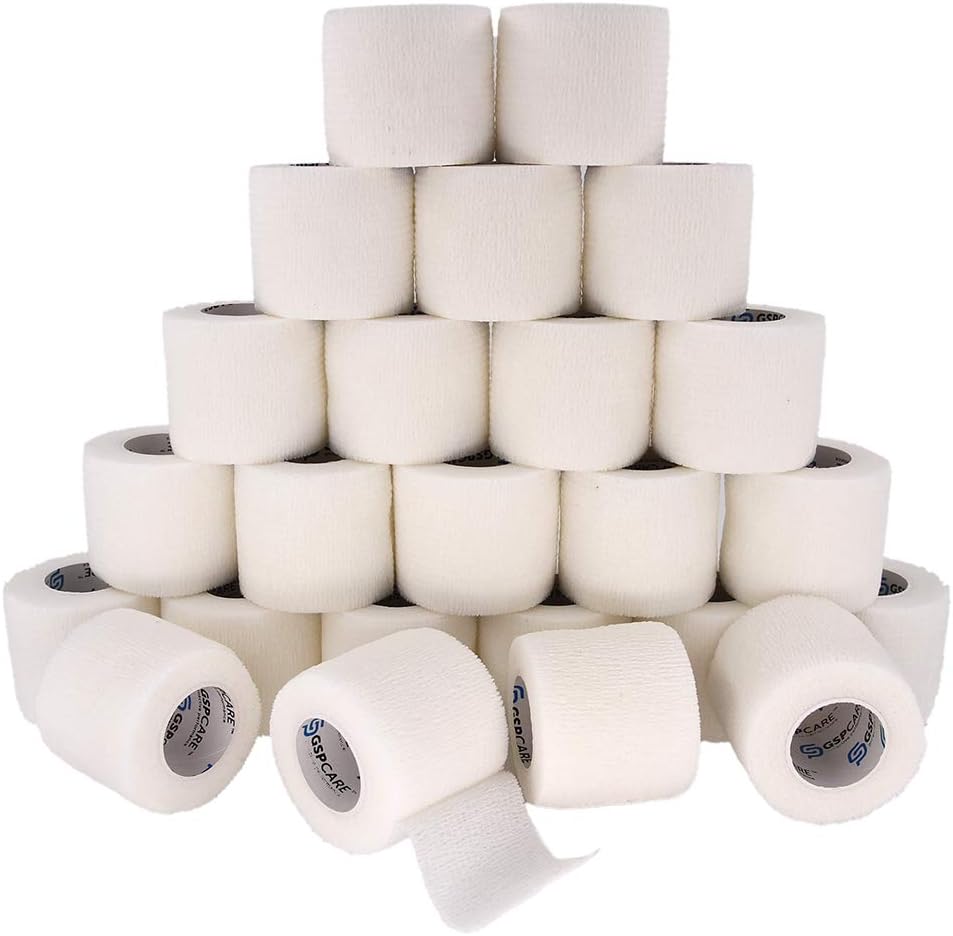 Self Adherent Cohesive Bandages Wrap 6 Count 2" x 5 Yards, Medical Tape, Adhesive Flexible Breathable First Aid Non Woven Rolls, Stretch Athletic, Ankle Sprains & Swelling, Sports