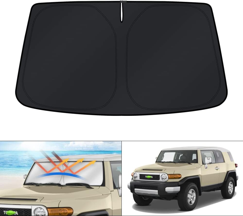 KUST Windshield Sun Shade for 2017-2026 Tesla Model Y/Model 3 Sunshade Accessories (Fit 2025-2026 Model Y Juniper / 2024 Model 3 Highland) Upgraded Foldable Sunshade, Blocks UV Rays Keep Car Cool