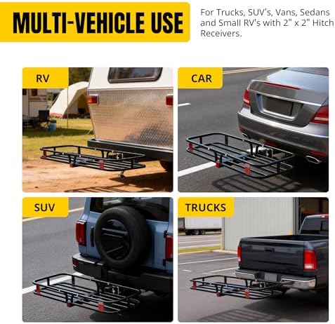 MaxxHaul 70107 53" x 19-1/2" Hitch Cargo Carrier - Trailer Mount Steel With High Side Rails For RV's, Trucks, SUV's, Vans, Cars 2" Receiver 500-lb Load Capacity , Black