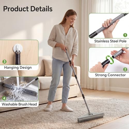 Walensee Carpet Rake, 2-in-1 Nylon Carpet Brush & Pet Hair Rake