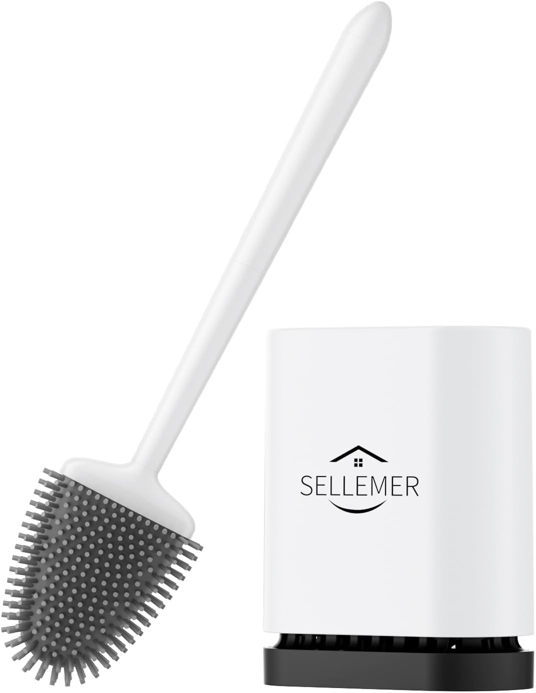 Sellemer Silicone Toilet Brush, Ventilation Slots Base Holder 1 Pack Silver