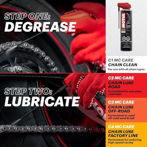 Motul C1 Chain Clean – Motorcycle Chain Cleaner for Dirt Bike, Street Bike, ATV, UTV & O-Ring/X-Ring Chains, Heavy Duty Degreaser Spray, Removes Grease & Grime Fast, 9.8 oz