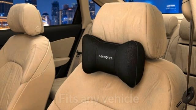 SAMSONITE Car Neck Pillow – Memory Foam Car Seat Headrest Cushion, Ergonomic Neck Support for Driving, Comfortable Head Rest for Long Trips, Travel Pillow for Cars & Office Chairs, Black