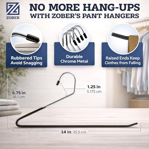 Zober Open Ended Pants Hangers, Metal Clothes Hangers for Jeans, 20 Pack
