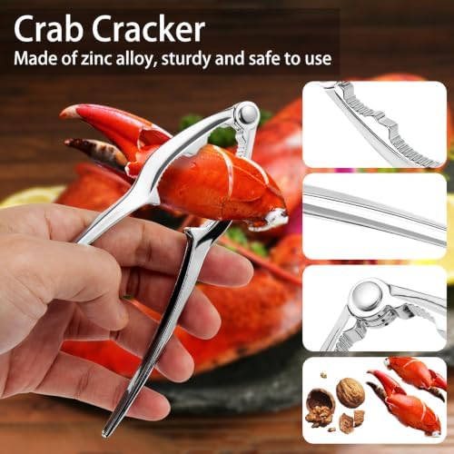 suoundey Seafood Cracker Tool Set With Lobster Sheller Stainless Steel Crab Crackers Crab Leg Fork Seafood Scissors And Storage Bag, Crab Leg Pick Utensils Set Crab Eating Tools (9Pcs)