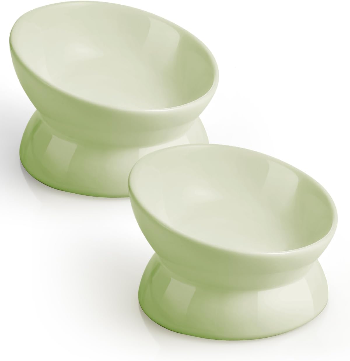 LoeJan Elevated Cat Food Bowl, 5 Oz Ceramic Raised and Tilted Water Bowl, Anti Vomiting and Protect Pets' Spines Dishes for Small Dog, Fat Faced Cat, Kitten (White, 1 Pack)