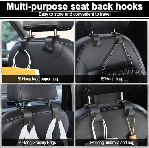 LivTee Car Seat Headrest Hook, Auto Seat Hook Hangers Storage Organizer Interior Accessories for Purse Coats Umbrellas Grocery Bags Handbag, 4-Pack