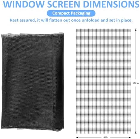 48"x102" Window Screen Mesh, Fiberglass Window Screen, Screen Door Mesh, Windows Screens and Screen Door Replacement, Patio Screen Mesh- Black