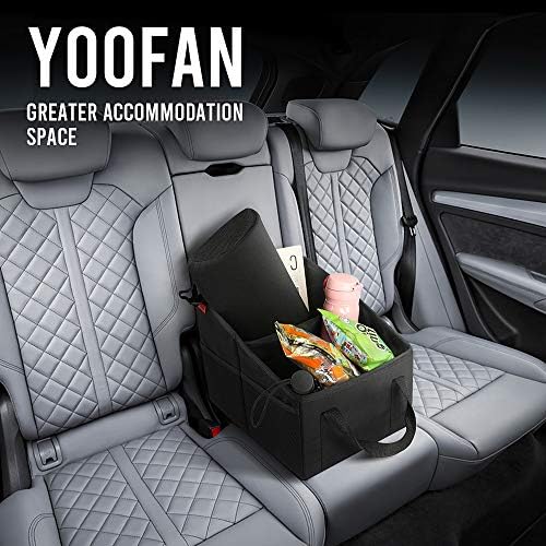 YOOFAN Car Seat Organizer - Passenger Seat Organizer, Collapsible Small Car Seat Storage Organizer for Console Front/Back, Automotive Backseat Organizer with Belt 4 Cup Holders for Kids Accessories