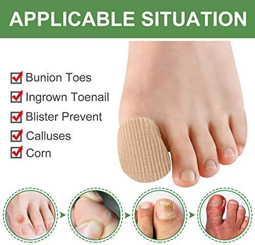 Welnove 10Pack Toe Caps Closed Toe Surface Fabric Sleeve Protectors with Gel Lining, Prevent Pain Relief for Corns, Blisters and Ingrown Toenails (Size Large + Size Medium)