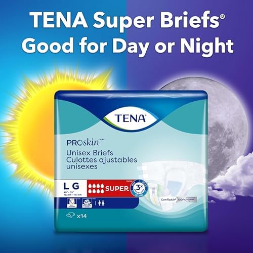 TENA Proskin Super Briefs, Incontinence Adult Diapers, Unisex, Large, 56 ct