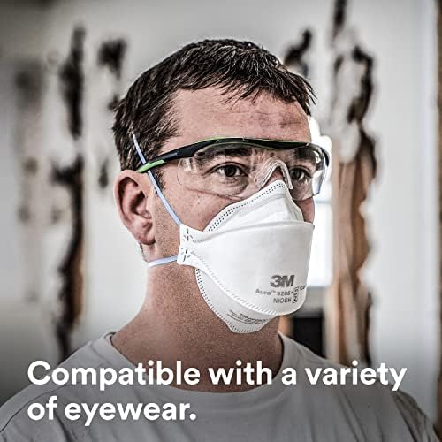 3M Aura Particulate Respirator 9205+, N95, Individually Wrapped, 3 Panel Flat Fold Design Allows for Facial Movements