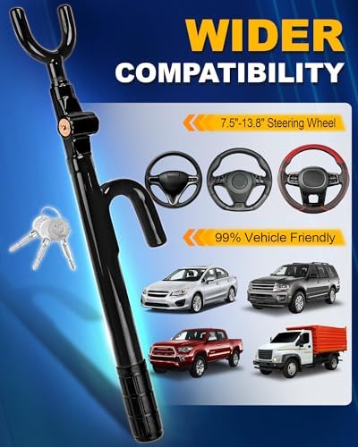 Tevlaphee Steering Wheel Lock Anti-Theft Device Security Car Lock Anti Theft Car Device Visible Antitheft Locking Devices Adjustable Car Wheel Lock for Cars with 3 Keys (Black)