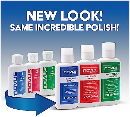 NOVUS-PK1-2 | Plastic Clean & Shine #1, Fine Scratch Remover #2, Heavy Scratch Remover #3 and Polish Mates Pack | 2 Ounce Bottles