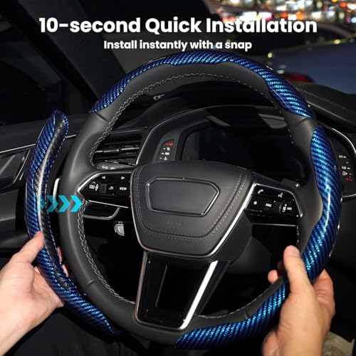 Hiseanllo Carbon Fiber Steering Wheel Cover 3PCS Set – Anti-Slip, Scratch-Resistant, Universal Fit for 14–16 Inch Wheels – Interior Car Accessories for Cars, SUVs, Trucks (Black)