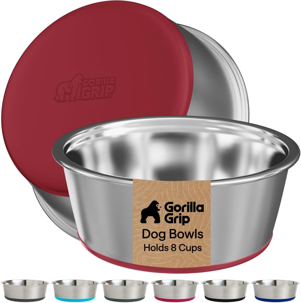 GORILLA GRIP Dog Bowls, Food Grade Stainless Steel, Set of 2, 2 Cup, Black | 304 Stainless Steel Pet Feeding Bowls Hold 16 fl oz Each, Dishwasher Safe, Rust Resistant, BPA Free Rubber Base
