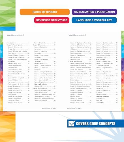 Spectrum Language Arts 5th Grade Workbook, ELA Books for Kids Ages 10-11 Covering Parts of Speech, Vocabulary, English Grammar, Sentence Structure, and More, Classroom or Homeschool Curriculum