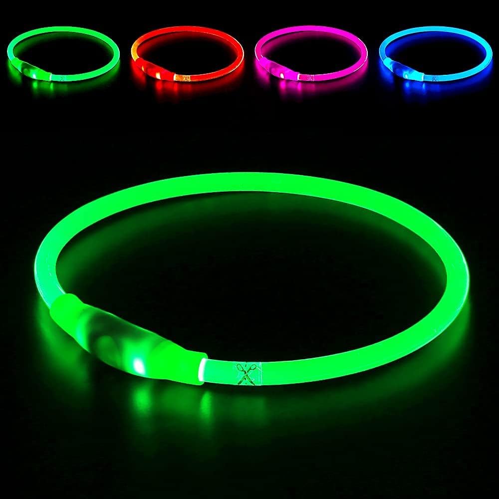 Led Dog Collar, BSEEN USB Rechargeable Flash Light up Dog Collar | Pet Safety Necklace Makes Your Beloved Dogs Be Seen at Night for Small Medium Large Dogs(Green)