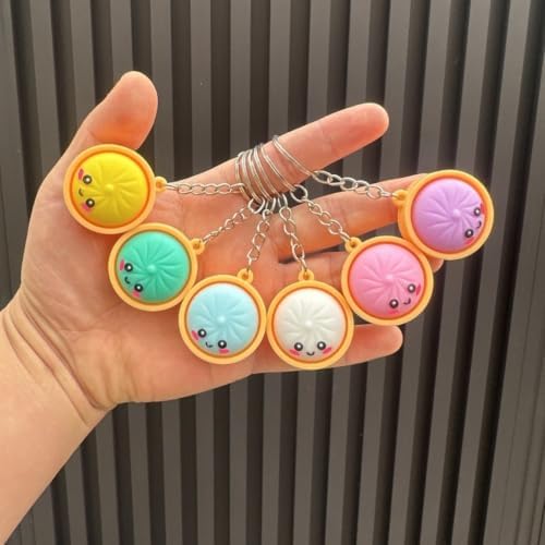 24Pcs Cute Dumpling Keychains Bulk with Steamer Keyrings Ornaments Bag Charms Pendants for Prizes Party Favor Gift (Colorful Keychains)