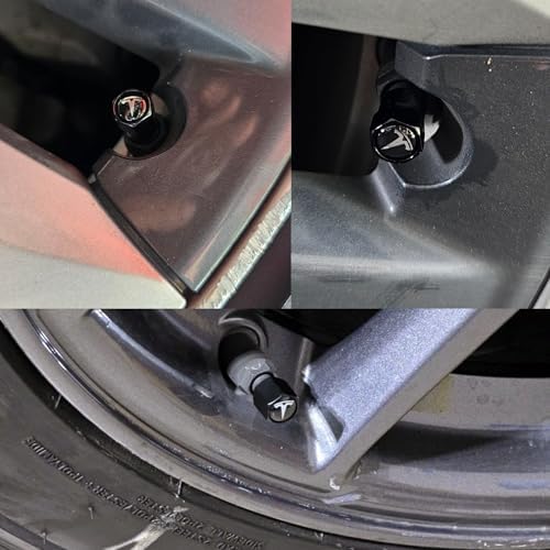 TACTILIAN Car Tire Valve Stem Caps for Tesla Model 3, S, Y, X Accessories | Leakproof Aluminum Tire Valve Caps 4 Pack with Rubber O-Rings Compatible with Tesla Model Y Accessories 2025