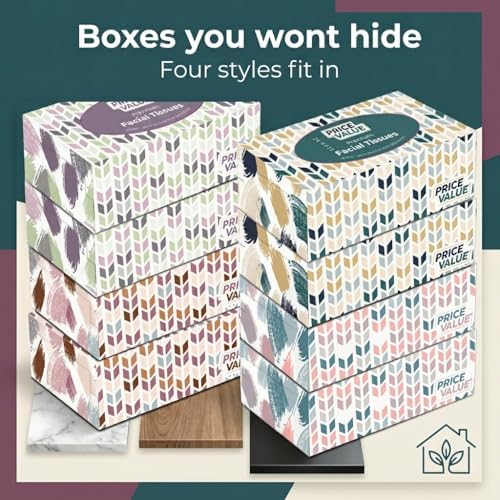 Price Value Facial Tissues Boxes Bulk, Soft 2-Ply, 230 Sheets, 8 Pack