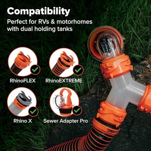 Camco RhinoFLEX Camper/RV Wye Sewer Hose Fitting | Features 360-Degree Swivel Ends & Built-In Gaskets for Odor Tight Connection | Allows for 2 Sewer Hoses to Connect to the Same Dump Station (39812),