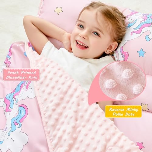 Lasoftan Toddler Nap Mat with Pillow and Blanket, Extra Large Rolled Napping Mats,Slumber Bags for Boys Girls,Kids Sleeping Bag for Daycare, Preschool Travel Camping